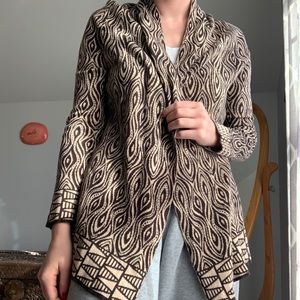 Anthropologie Moth Patterned Tie Neutral Cardigan